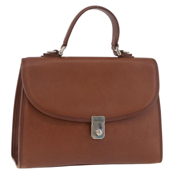 Burberrys Hand Bag Leather Brown Gold Auth ep14751