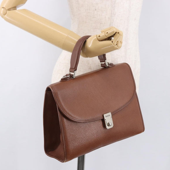 Burberrys Hand Bag Leather Brown Gold Auth ep14751
