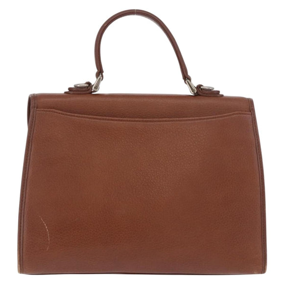 Burberrys Hand Bag Leather Brown Gold Auth ep14751