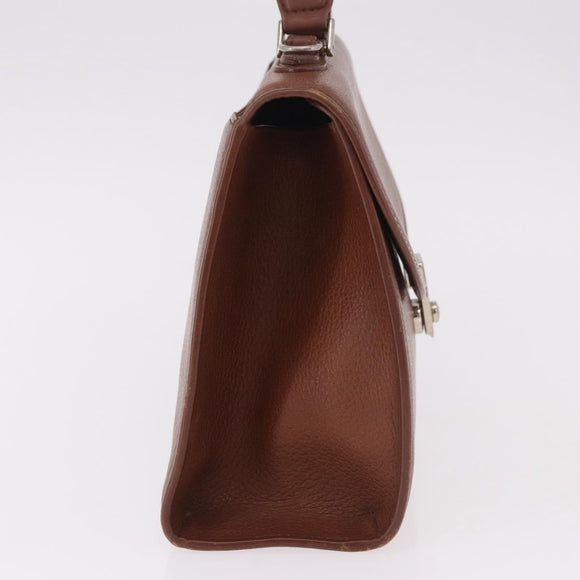 Burberrys Hand Bag Leather Brown Gold Auth ep14751