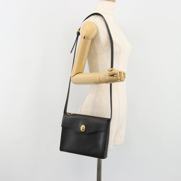 Christian Dior Shoulder Bag Leather Black Gold Auth ep14752