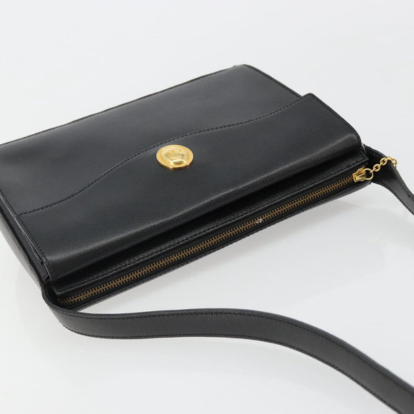 Christian Dior Shoulder Bag Leather Black Gold Auth ep14752