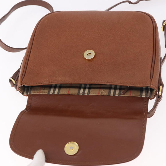 Burberrys Shoulder Bag Leather Brown Gold Auth ep14756
