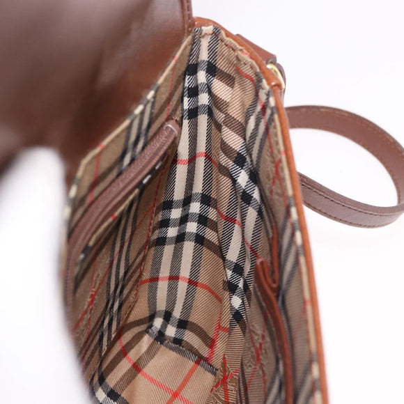 Burberrys Shoulder Bag Leather Brown Gold Auth ep14756
