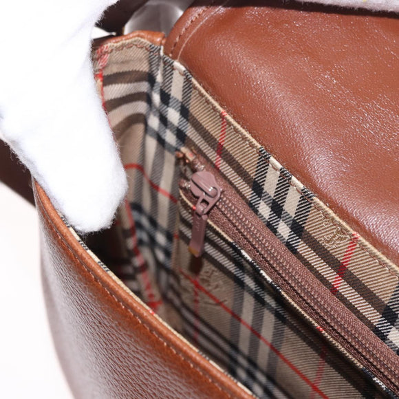 Burberrys Shoulder Bag Leather Brown Gold Auth ep14756