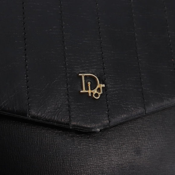 Christian Dior Chain Shoulder Bag Leather Black Gold Auth ep14757A