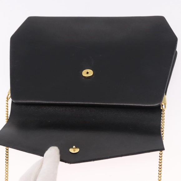 Christian Dior Chain Shoulder Bag Leather Black Gold Auth ep14757A