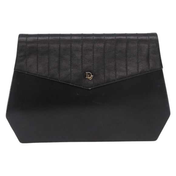 Christian Dior Chain Shoulder Bag Leather Black Gold Auth ep14757A