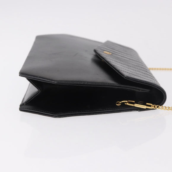 Christian Dior Chain Shoulder Bag Leather Black Gold Auth ep14757A
