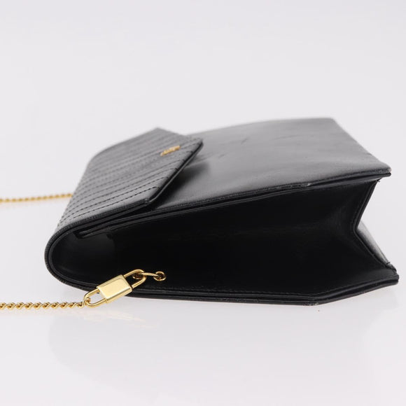 Christian Dior Chain Shoulder Bag Leather Black Gold Auth ep14757A