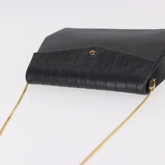 Christian Dior Chain Shoulder Bag Leather Black Gold Auth ep14757A
