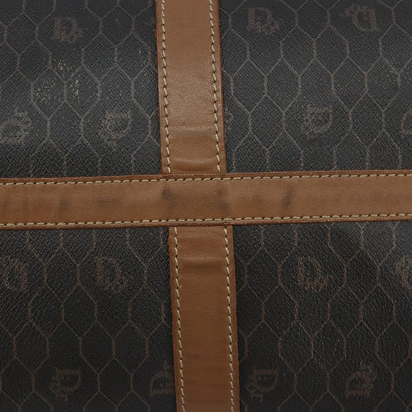 Christian Dior Honeycomb Canvas Boston Bag PVC Black Gold Auth ep14768