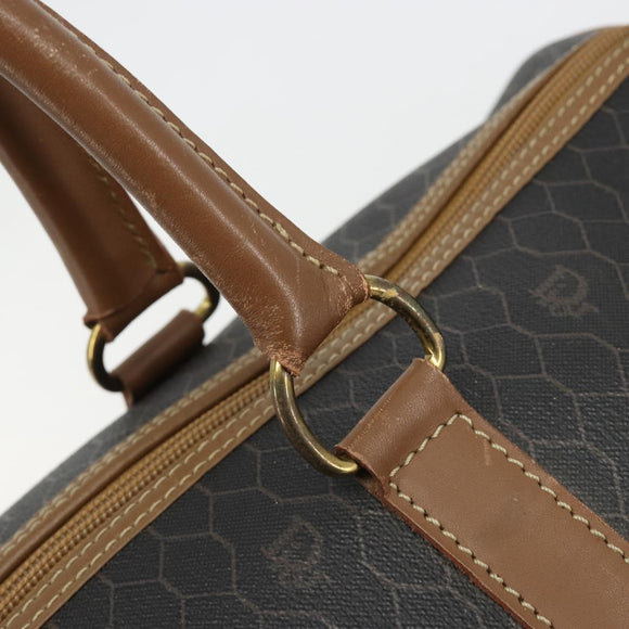 Christian Dior Honeycomb Canvas Boston Bag PVC Black Gold Auth ep14768