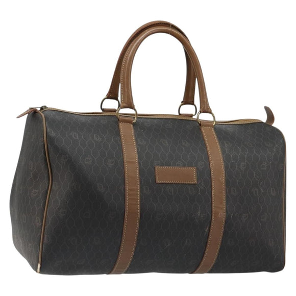 Christian Dior Honeycomb Canvas Boston Bag PVC Black Gold Auth ep14768
