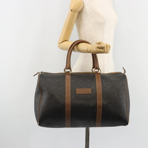 Christian Dior Honeycomb Canvas Boston Bag PVC Black Gold Auth ep14768
