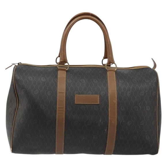 Christian Dior Honeycomb Canvas Boston Bag PVC Black Gold Auth ep14768
