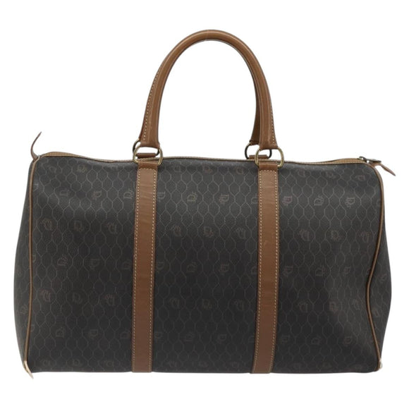 Christian Dior Honeycomb Canvas Boston Bag PVC Black Gold Auth ep14768