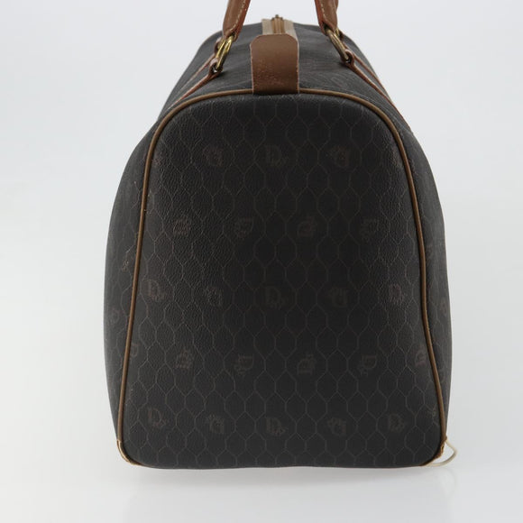 Christian Dior Honeycomb Canvas Boston Bag PVC Black Gold Auth ep14768