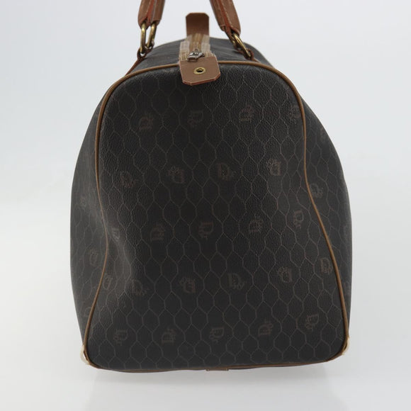 Christian Dior Honeycomb Canvas Boston Bag PVC Black Gold Auth ep14768