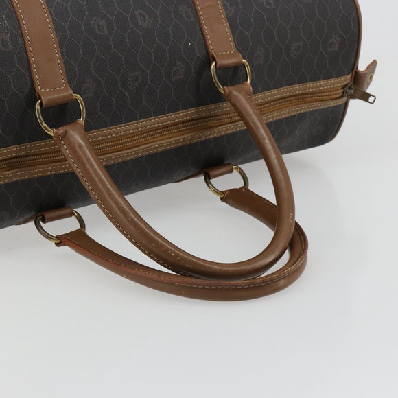 Christian Dior Honeycomb Canvas Boston Bag PVC Black Gold Auth ep14768