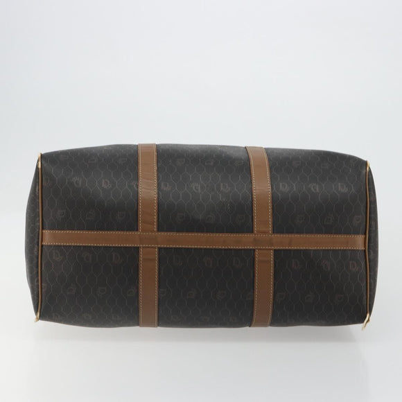Christian Dior Honeycomb Canvas Boston Bag PVC Black Gold Auth ep14768