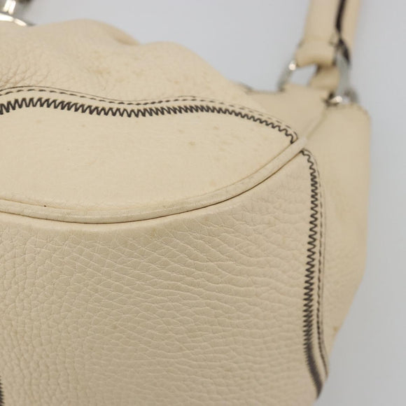 PRADA Hand Bag Leather Ivory Silver Auth ep14770A
