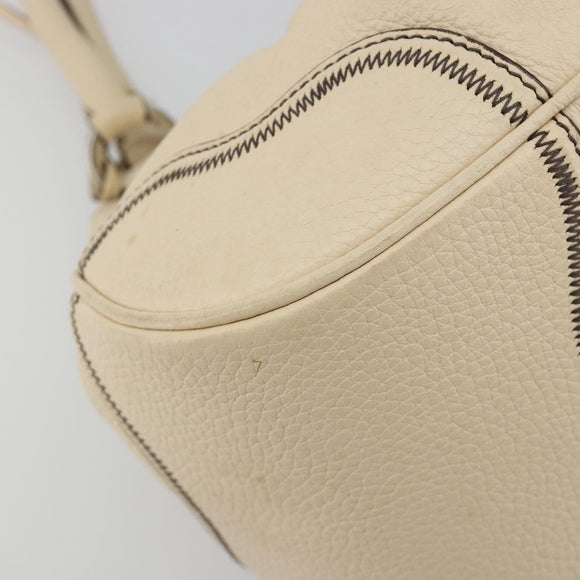 PRADA Hand Bag Leather Ivory Silver Auth ep14770A