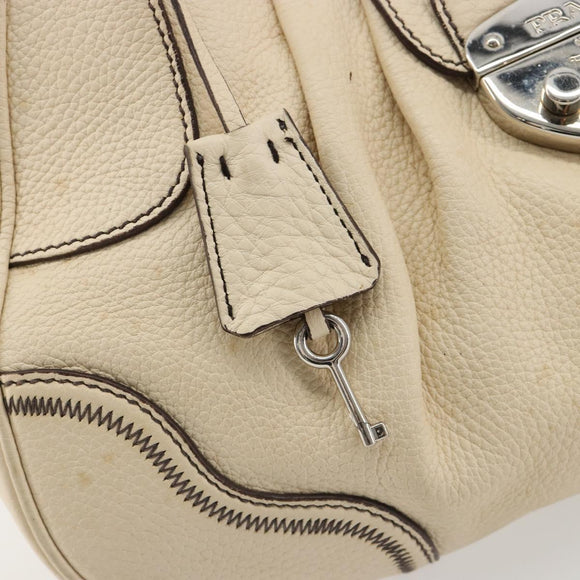 PRADA Hand Bag Leather Ivory Silver Auth ep14770A