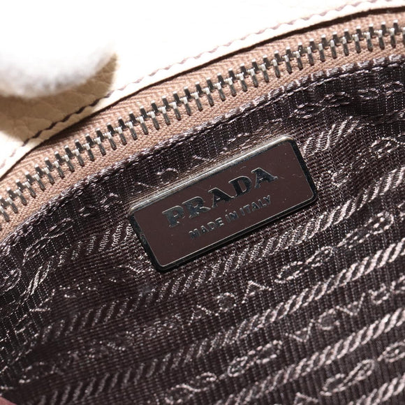 PRADA Hand Bag Leather Ivory Silver Auth ep14770A
