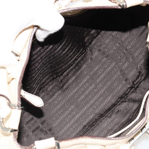 PRADA Hand Bag Leather Ivory Silver Auth ep14770A