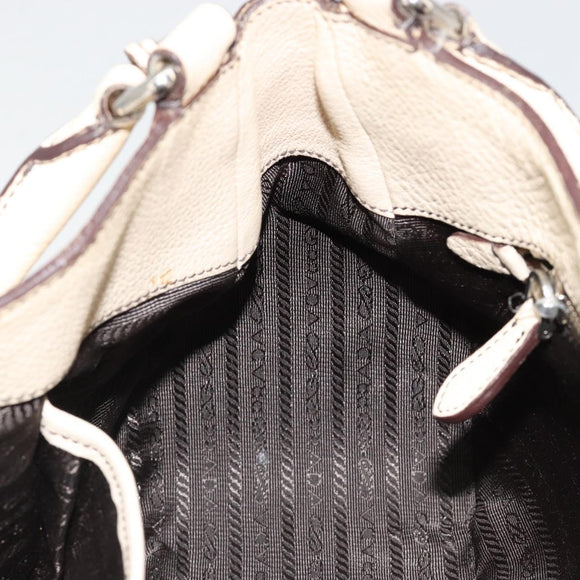 PRADA Hand Bag Leather Ivory Silver Auth ep14770A
