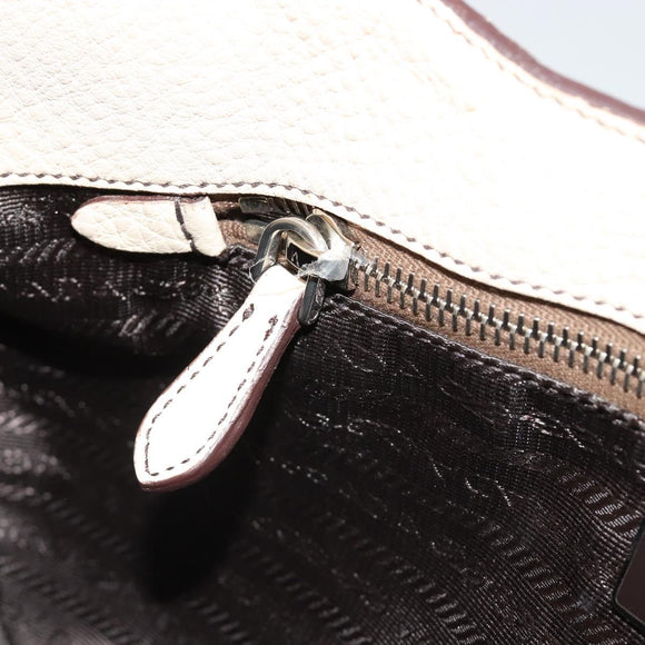 PRADA Hand Bag Leather Ivory Silver Auth ep14770A