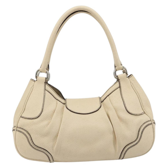 PRADA Hand Bag Leather Ivory Silver Auth ep14770A