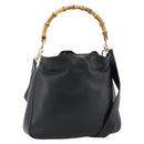 GUCCI Bamboo Hand Bag Leather 2way Black Gold 001 1638 Auth ep14771-1