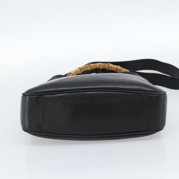 GUCCI Bamboo Hand Bag Leather 2way Black Gold 001 1638 Auth ep14771