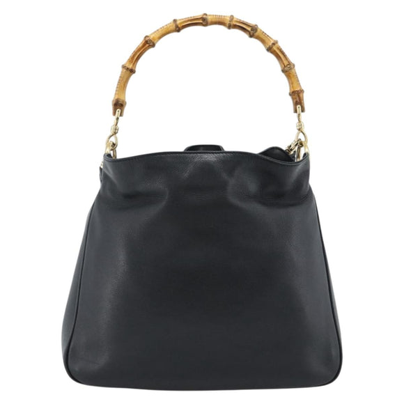 GUCCI Bamboo Hand Bag Leather 2way Black Gold 001 1638 Auth ep14771