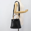 GUCCI Bamboo Hand Bag Leather 2way Black Gold 001 1638 Auth ep14771-23