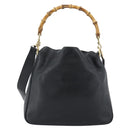 GUCCI Bamboo Hand Bag Leather 2way Black Gold 001 1638 Auth ep14771-3