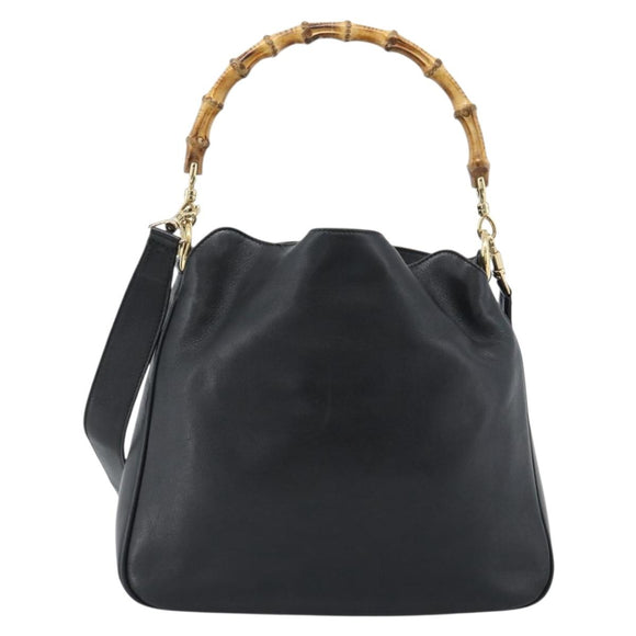GUCCI Bamboo Hand Bag Leather 2way Black Gold 001 1638 Auth ep14771