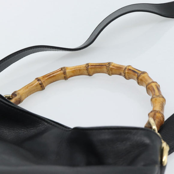 GUCCI Bamboo Hand Bag Leather 2way Black Gold 001 1638 Auth ep14771