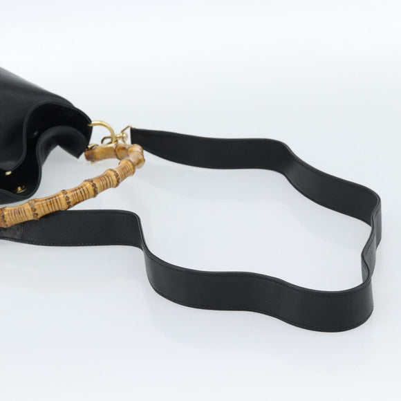 GUCCI Bamboo Hand Bag Leather 2way Black Gold 001 1638 Auth ep14771