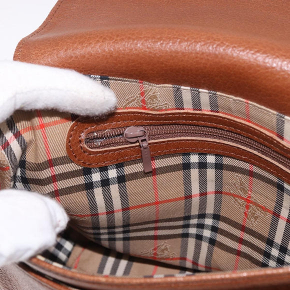 Burberrys Shoulder Bag Leather Brown Gold Auth ep14772