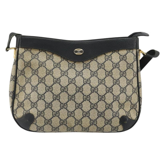GUCCI GG Supreme Shoulder Bag PVC Navy Gold Auth ep14778