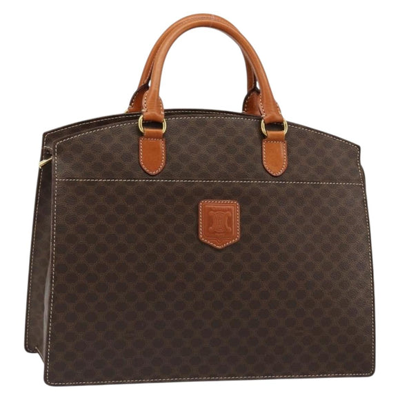 CELINE Macadam Canvas Hand Bag PVC Leather Brown Gold Auth ep14779