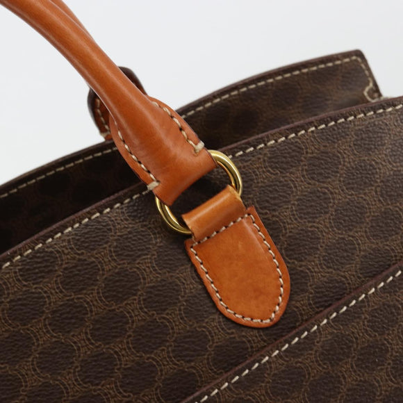 CELINE Macadam Canvas Hand Bag PVC Leather Brown Gold Auth ep14779