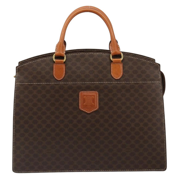 CELINE Macadam Canvas Hand Bag PVC Leather Brown Gold Auth ep14779