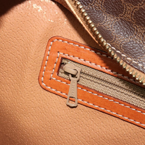 CELINE Macadam Canvas Hand Bag PVC Leather Brown Gold Auth ep14779