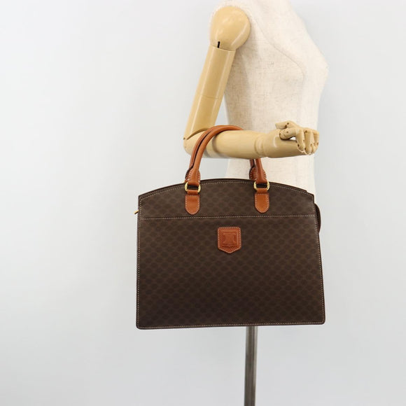 CELINE Macadam Canvas Hand Bag PVC Leather Brown Gold Auth ep14779