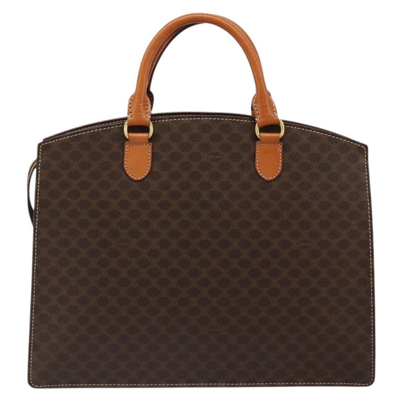 CELINE Macadam Canvas Hand Bag PVC Leather Brown Gold Auth ep14779