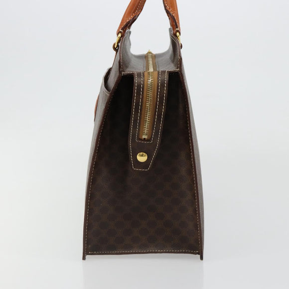 CELINE Macadam Canvas Hand Bag PVC Leather Brown Gold Auth ep14779